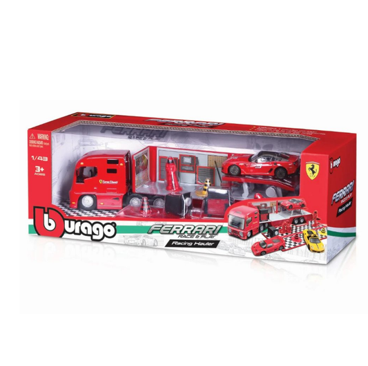 Bburago - Ferrari Race & Play - Ferrari Racing Hauler with Car & Accessories - 1:43 Scale