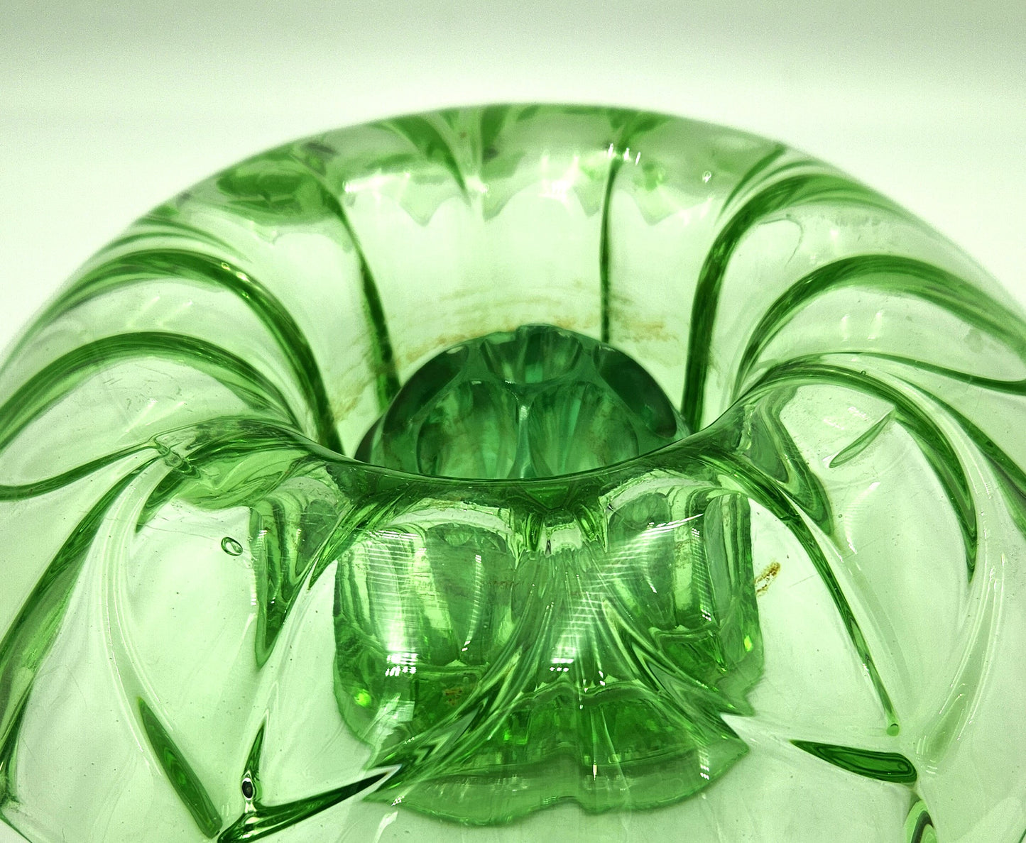 Uranium Glass - Flower Frog Bowl - 21cm