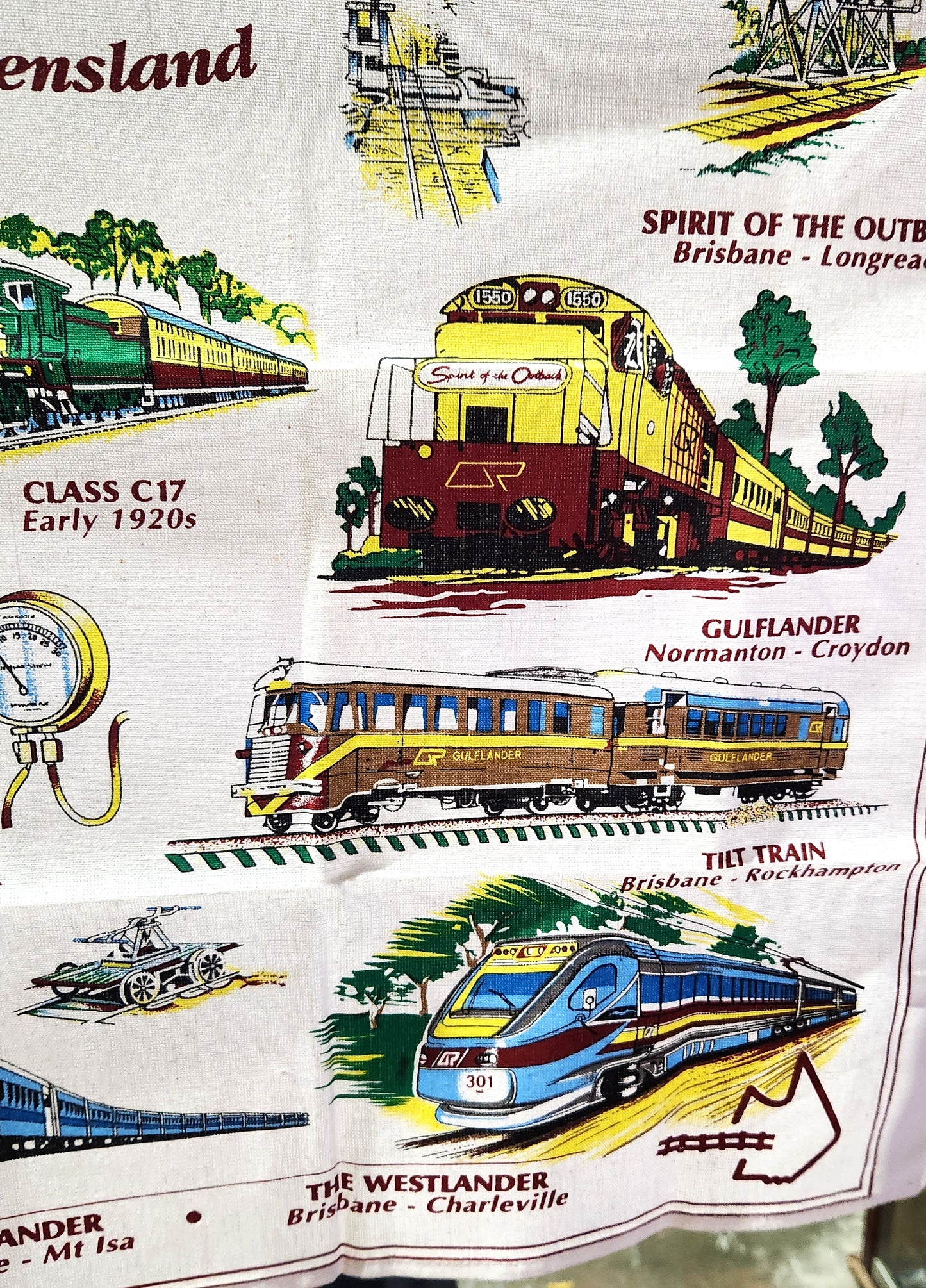 Queensland Railway QR Travel Train Cotton Tea Towel - 75cm