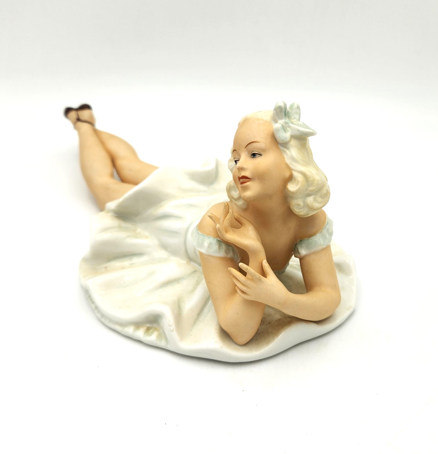 Vintage Minx Laying Lady Porcelain Figure - 28cm