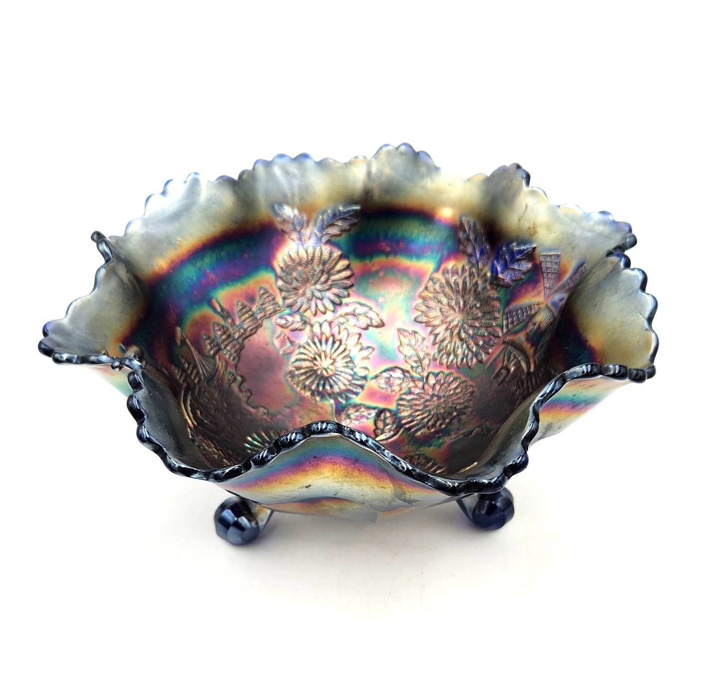 Carnival Iridescent Glass Footed Bowl - 24cm