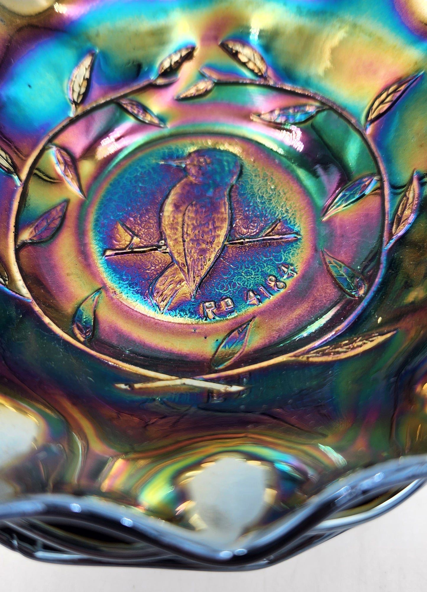 Australian Carnival Glass Dark Kingfisher - 7 Pce Bowl Set (R.D 4184)