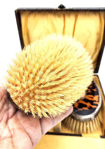 Vintage Tortoise Shell & Sterling Silver Brush and Comb Set in Box
