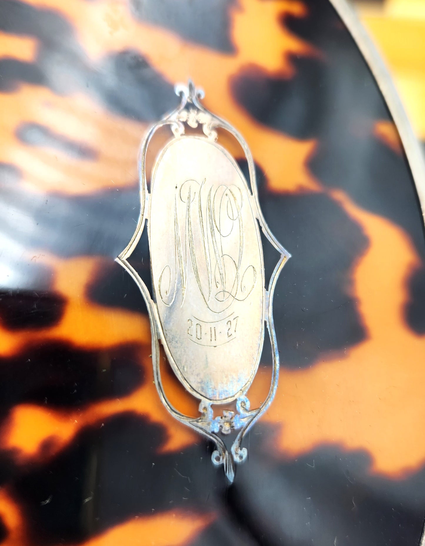 Vintage Tortoise Shell & Sterling Silver Brush and Comb Set in Box