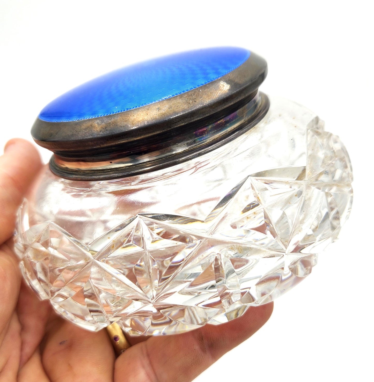 Crystal Trinket Bowl with Enamel and Sterling Silver Lid - 13cm