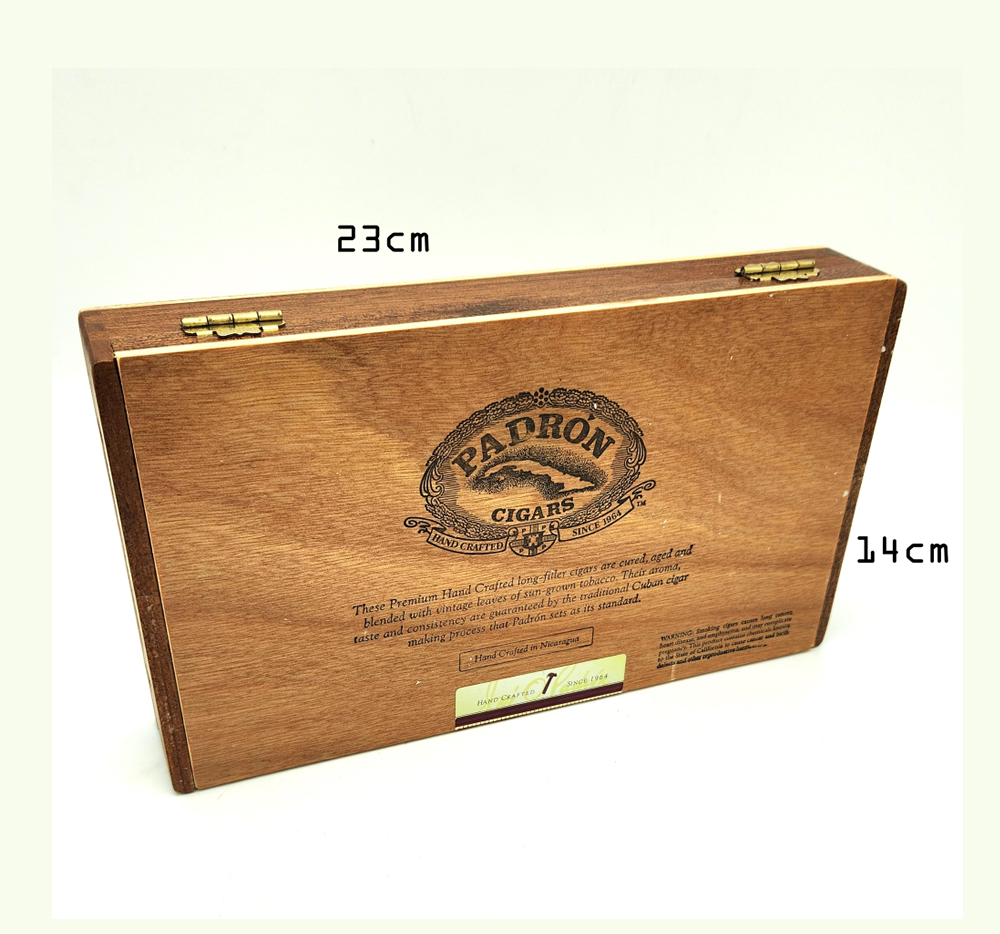 Timber Cigar Box 'Padron Cigars' - Natural (Blue Sticker) - 23cm x 14cm