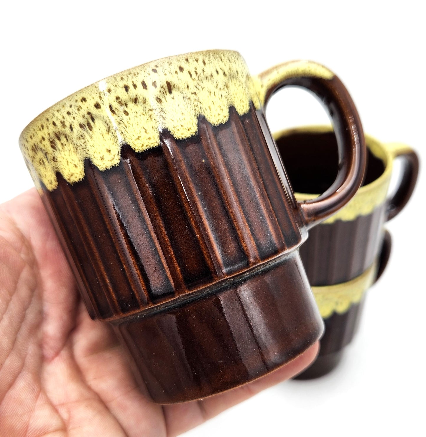 Retro Set of 4 Ceramic Coffee Mugs - Made in Japan - 9cm