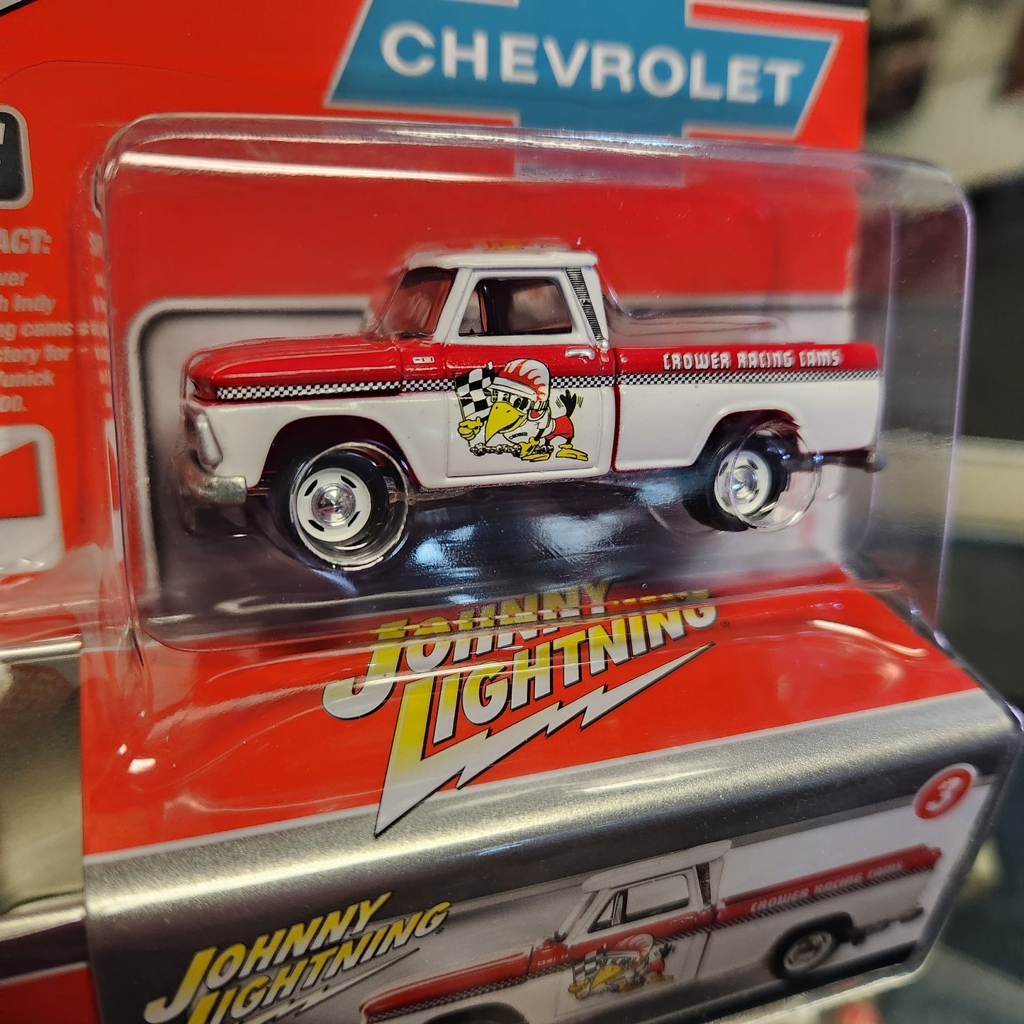 Johnny Lightning - 2023 Collector Tin R2 Vers. B - Crower Cams 1965 Chevy Pickup - White & Red