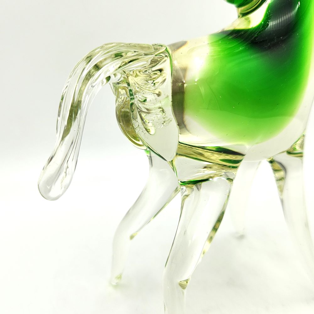 Elegant Clear & Green Glass Horse - 24cm