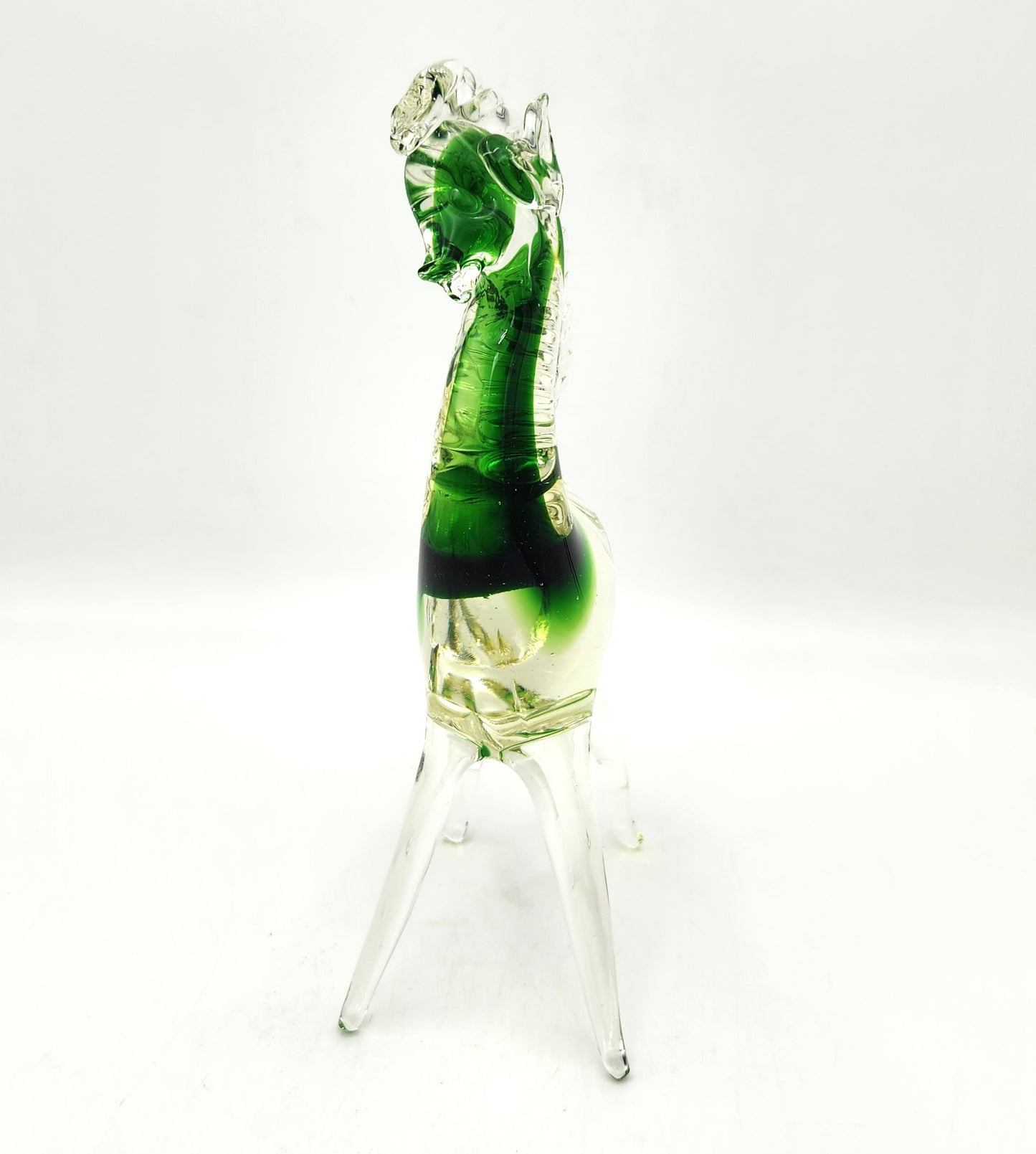 Elegant Clear & Green Glass Horse - 24cm