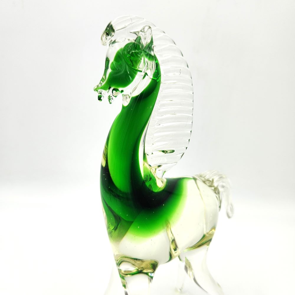 Elegant Clear & Green Glass Horse - 24cm