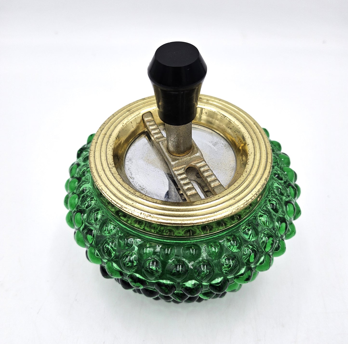 Vintage Green Bubble Glass Spinning Ashtray - 12cm