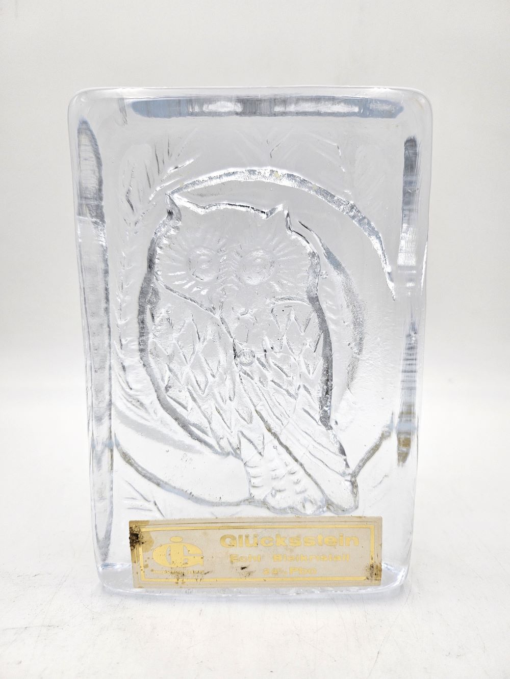 Ingid Glaser Crystal Owl Brick - West Germany - 14.5cm