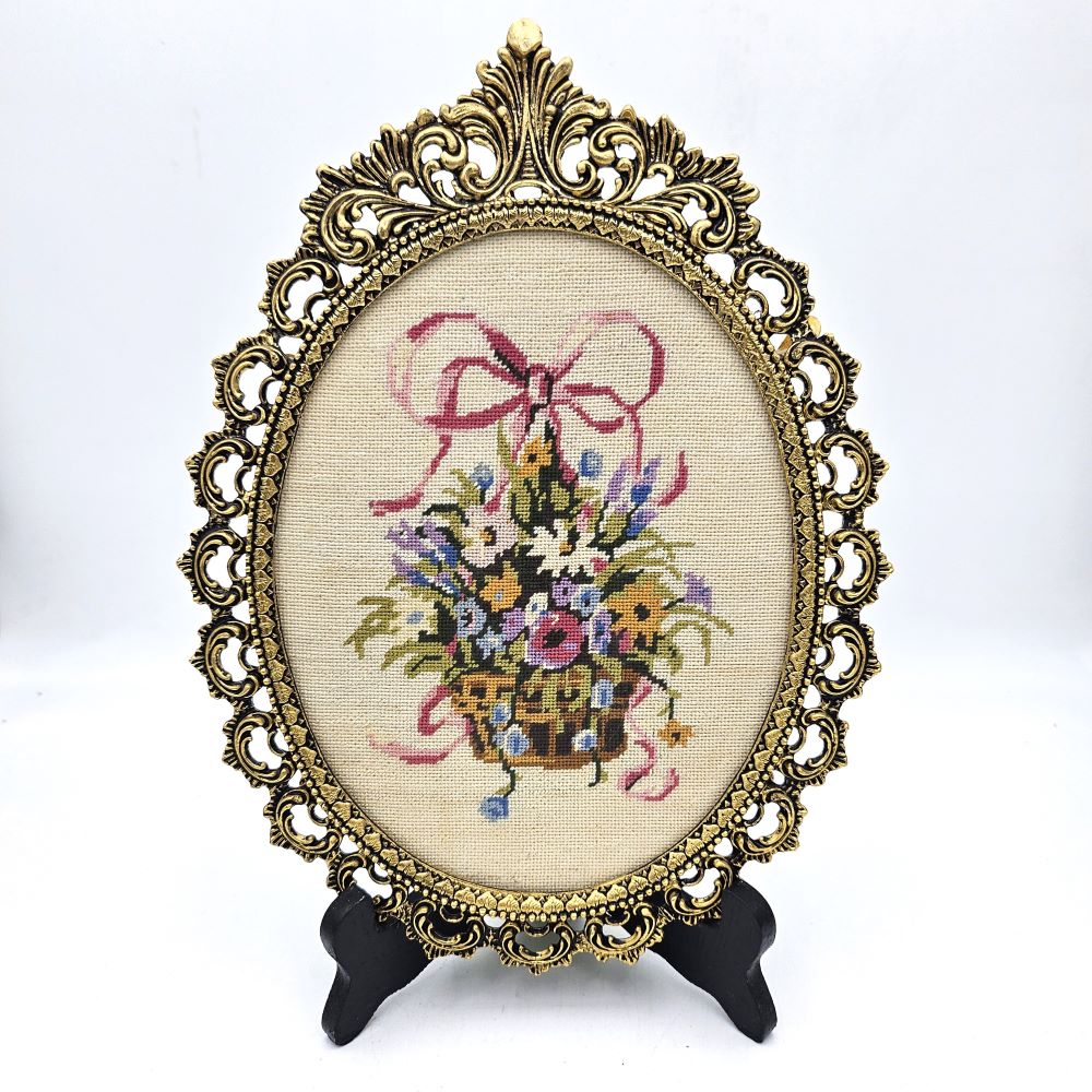 Framed Floral Tapestry behind Glass - 28cm