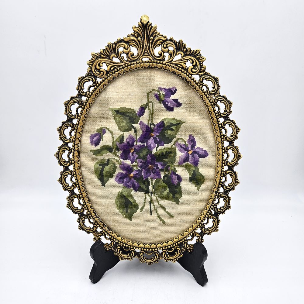 Framed Floral Tapestry behind Glass - 28cm