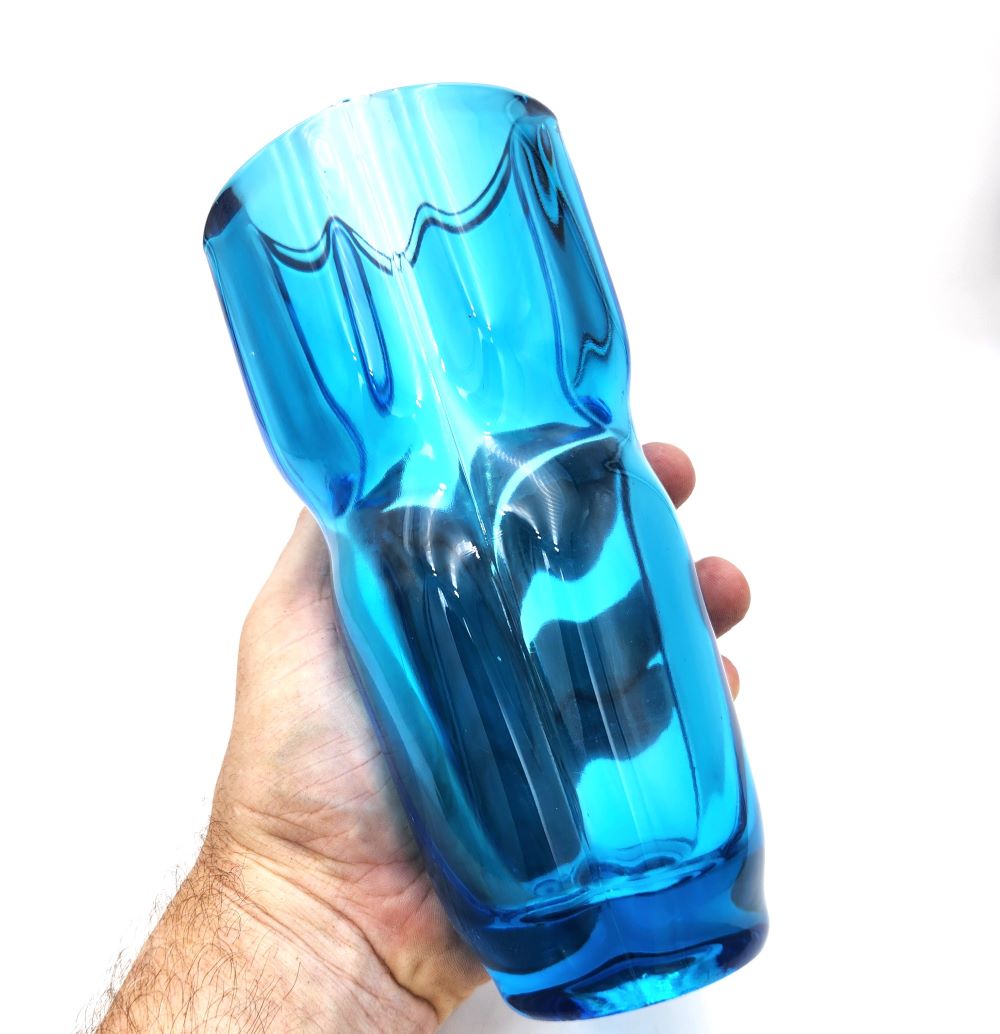 Vibrant Tall Art Glass Blue Vase - 20.5cm