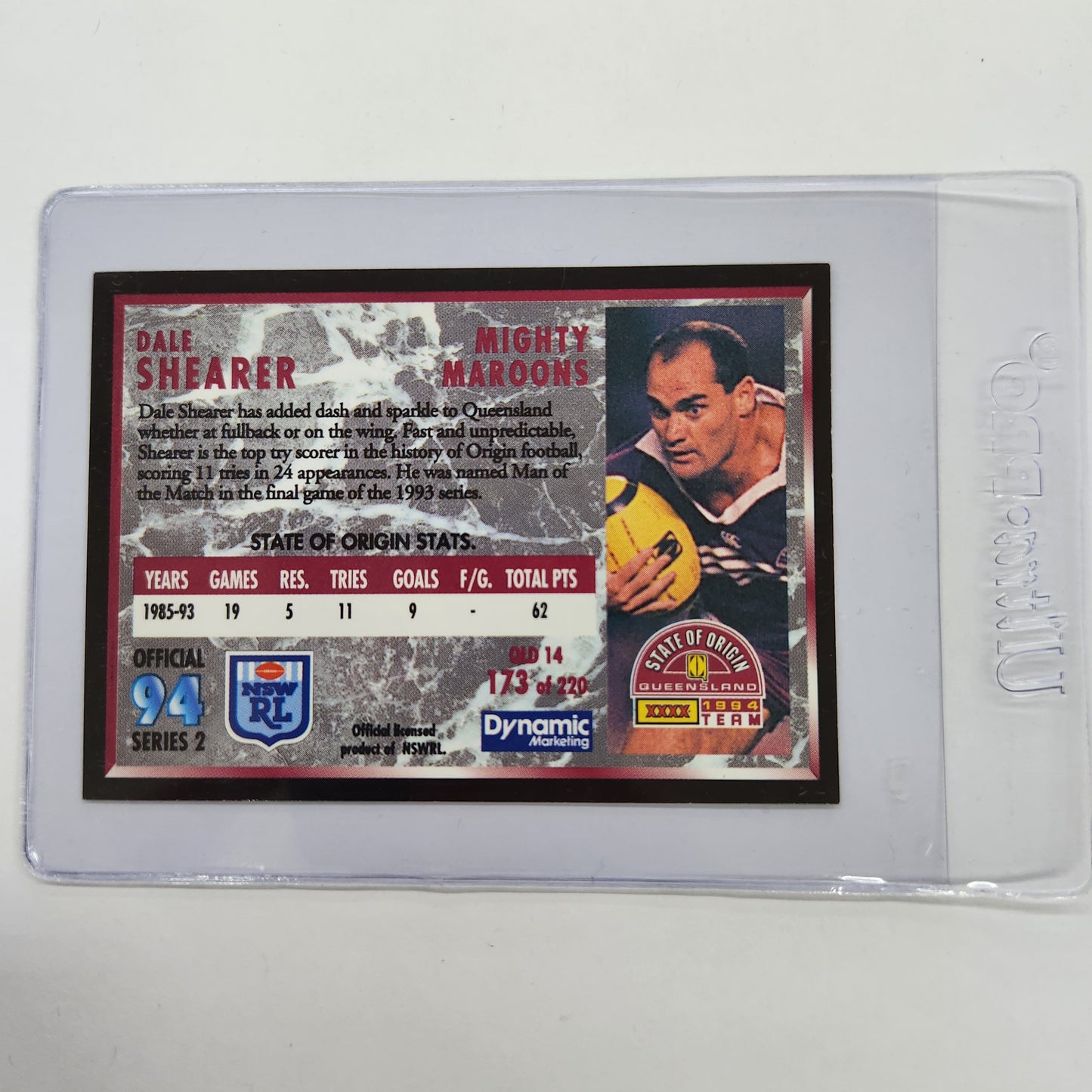 NSWRL - 1994 QLD State of Origin Team - Dale Shearer (Card 173)