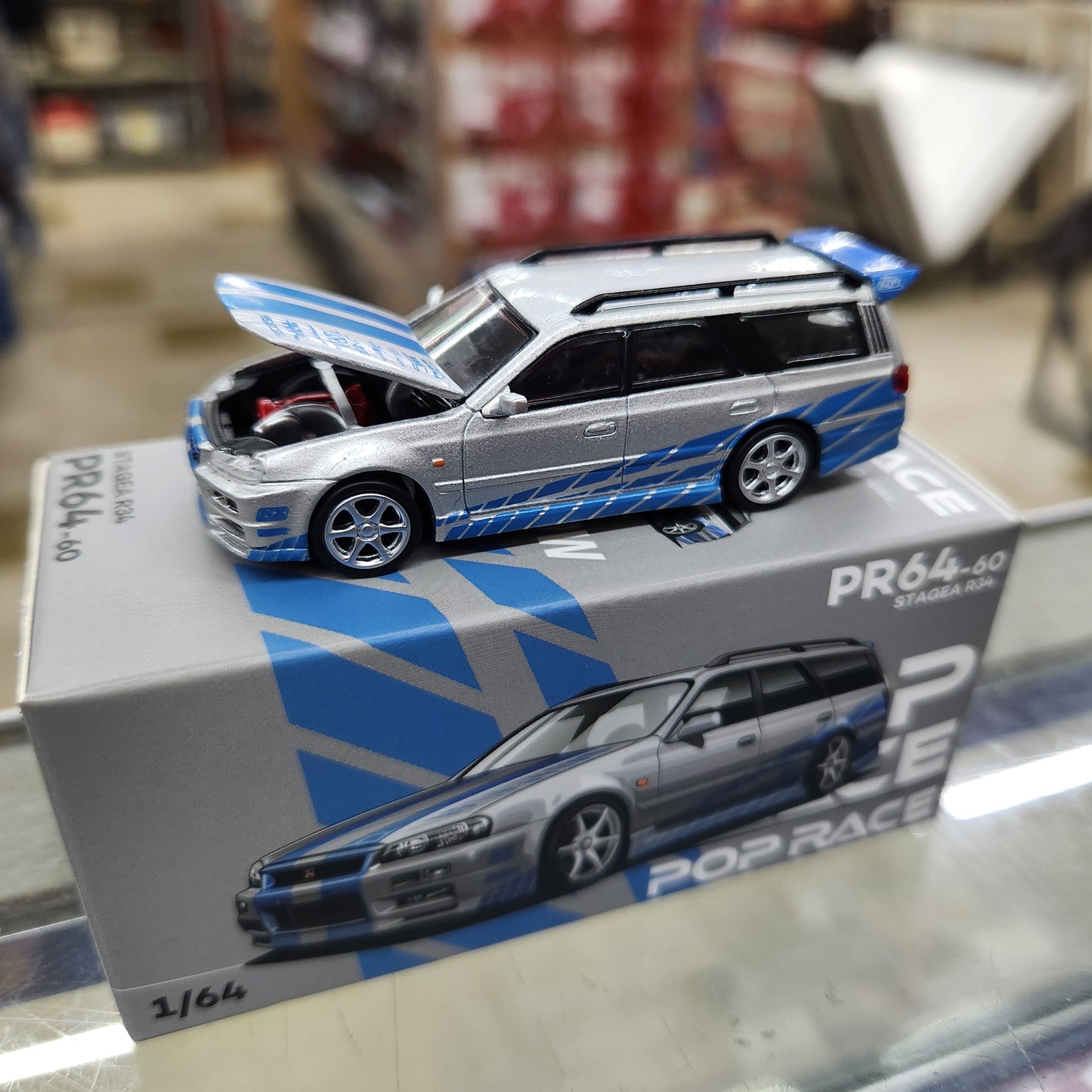 Pop Race - Nissan Stagea Blue / Silver - 1:64 Scale