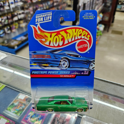 Hot Wheels - '65 Impala 'Pinstripe Power Series' (1999) Metalflake Green - Long Card