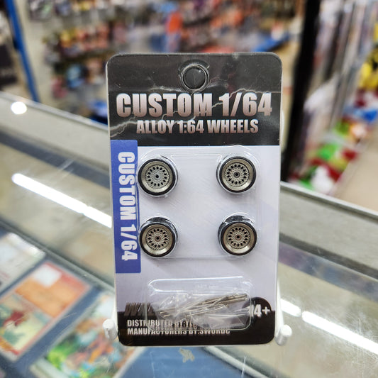 Custom Alloy Wheels - Set 4 with Axles - 1:64 Scale (N005)