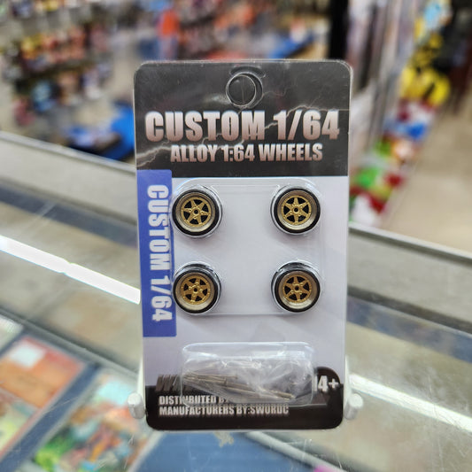 Custom Alloy Wheels - Set 4 with Axles - 1:64 Scale (N007A)