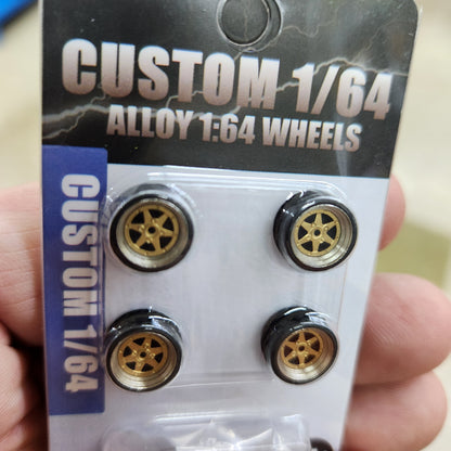Custom Alloy Wheels - Set 4 with Axles - 1:64 Scale (N007A)