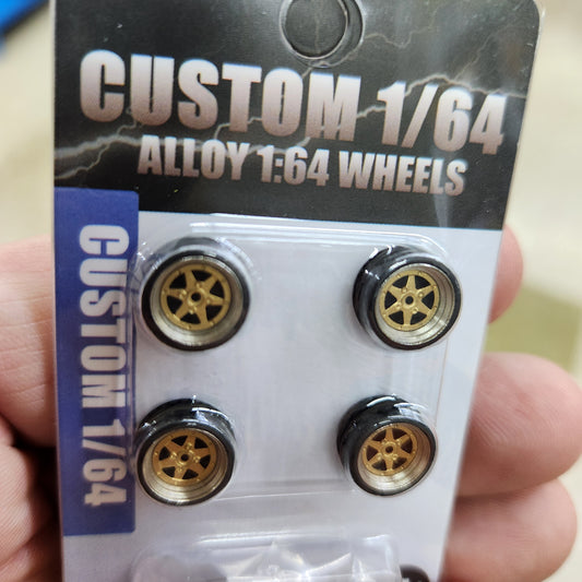 Custom Alloy Wheels - Set 4 with Axles - 1:64 Scale (N007A)