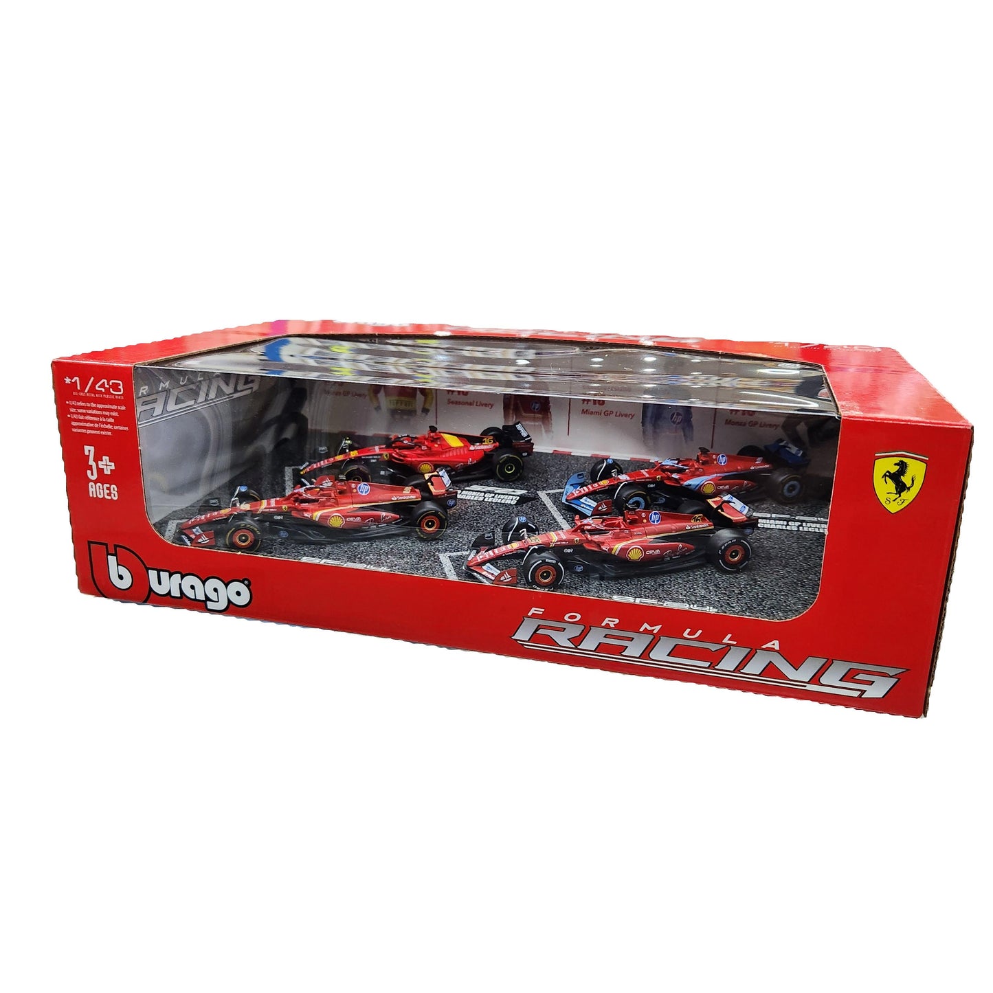 Bburago - 2023/2024 Ferrari F1 #16 Charles Leclerc - 4 Car Gift Set - 1:43 Scale