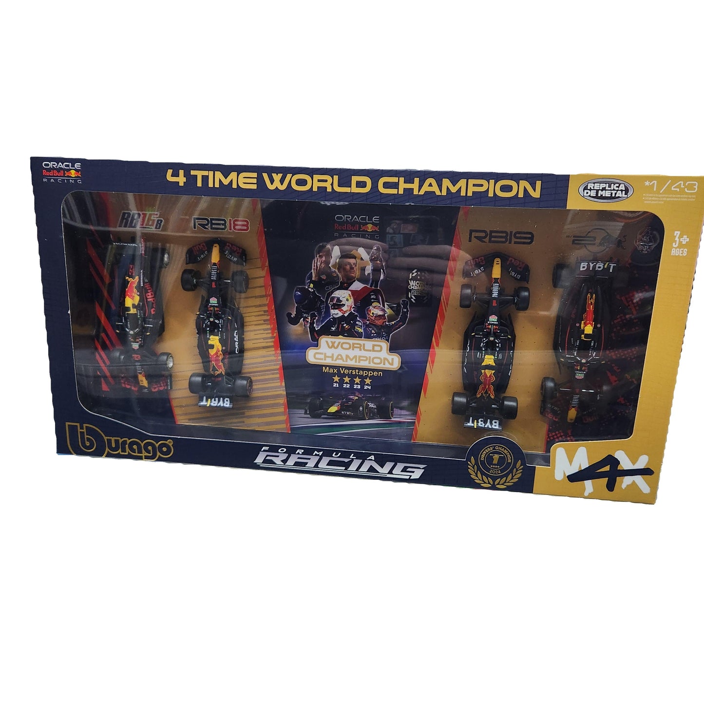 Bburago - Red Bull Racing F1 #1 Max Verstappen - World Championship 4 Car Gift Pack - 1:43 Scale
