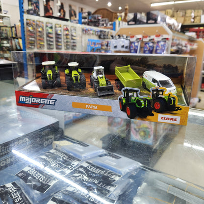 Majorette Claas Farm Lot De 5 Véhicules De Ferme En Métal - Tracteurs, Chargeuse Et Remorque Avec Roue Libre Pour Enfants Dès 3 Ans