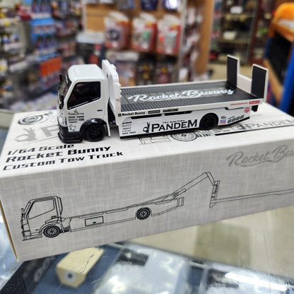 Micro Turbo - Custom Flat Bed Tow Truck 'Rocket Bunny' (White) - 1:64 Scale