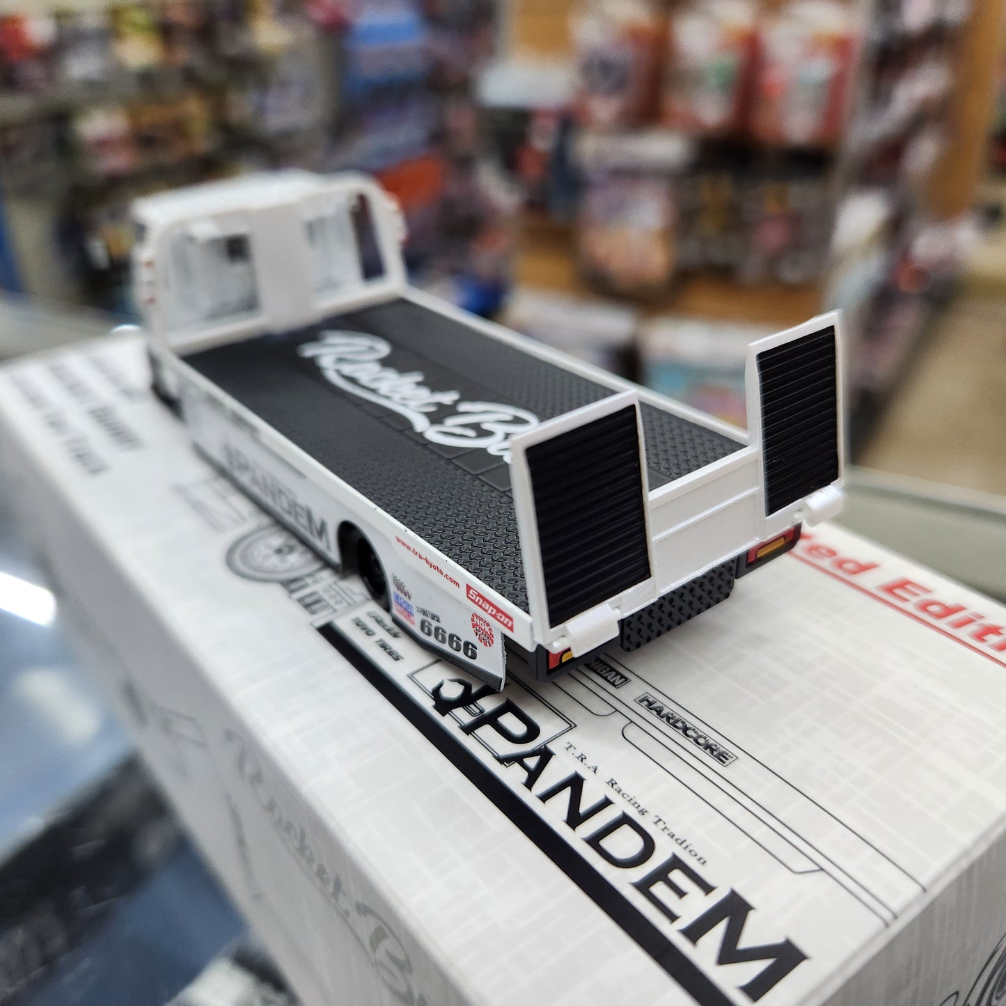 Micro Turbo - Custom Flat Bed Tow Truck 'Rocket Bunny' (White) - 1:64 Scale