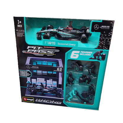 Bburago - 2024 Mercedes-AMG F1 Pit Pass Playset - #63 George Russell - 1:43 Scale