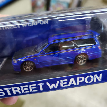 Street Weapon - Nissan Stagea (R34) Blue - 1:64 Scale