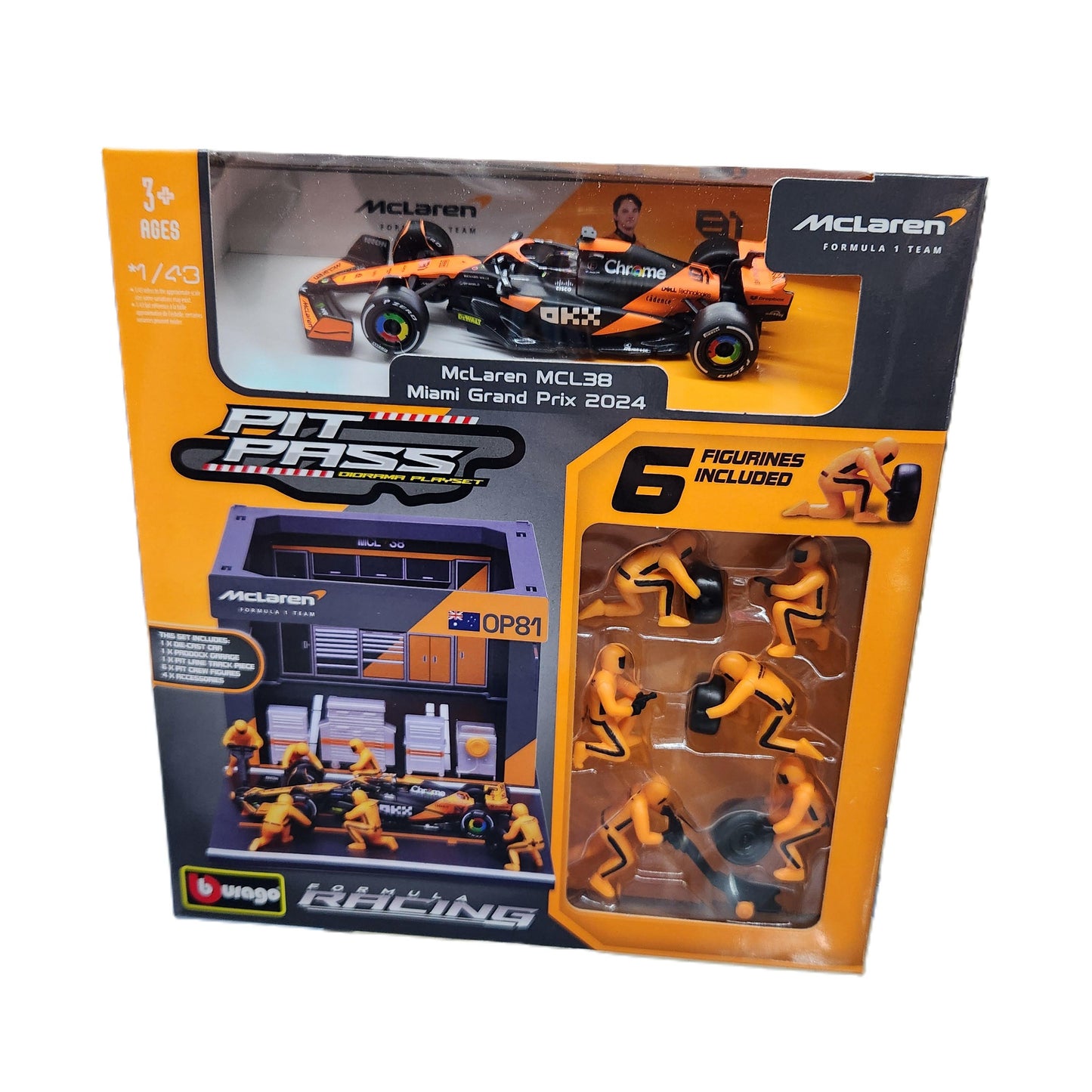 Bburago - 2024 McLaren F1 Pit Pass Playset - #81 Oscar Piastri - 1:43 Scale