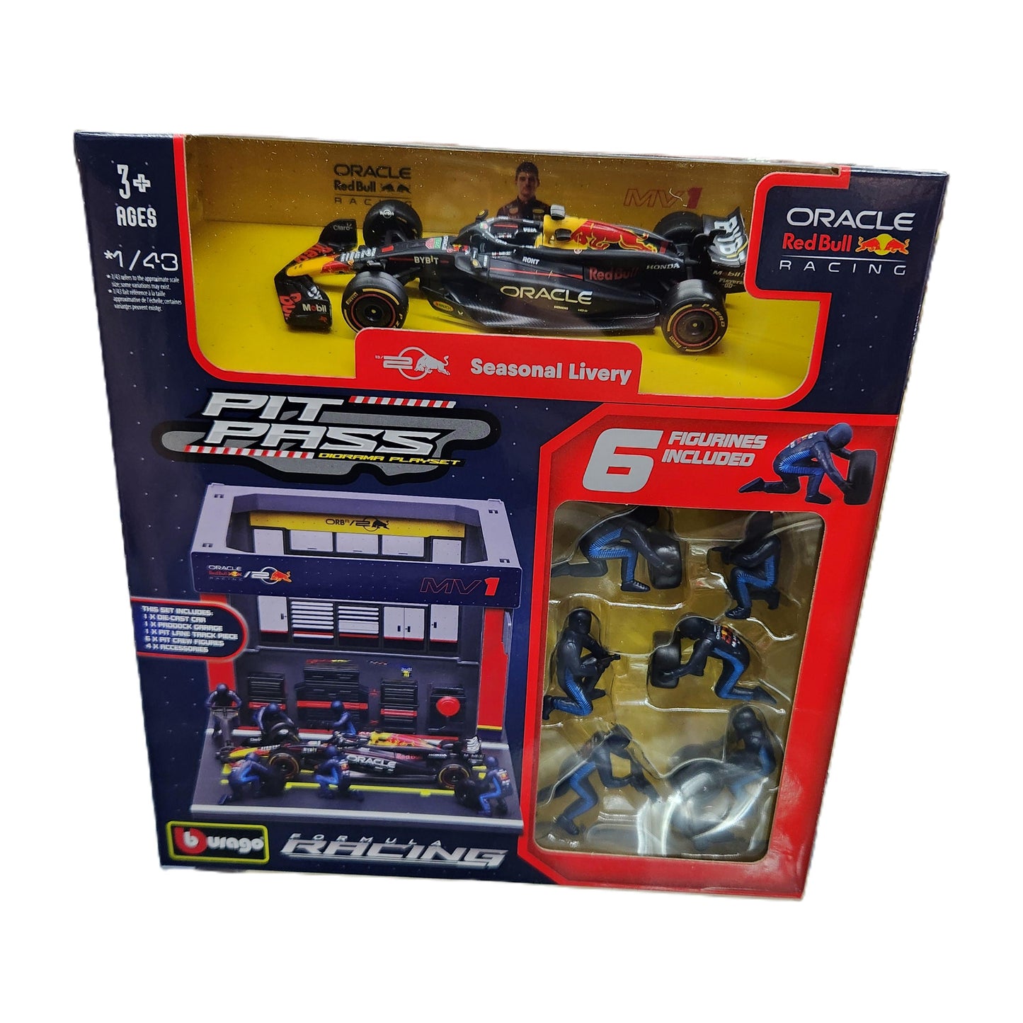 Bburago - 2024 Red Bull F1 Pit Pass Playset - #1 Max Verstappen - 1:43 Scale