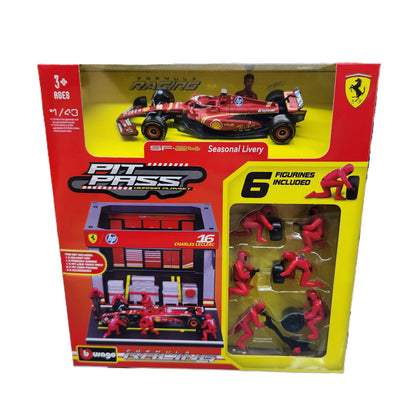 Bburago - 2024 Ferrari F1 SF-24 Pit Pass Playset - #16 Charles Leclerc - 1:43 Scale
