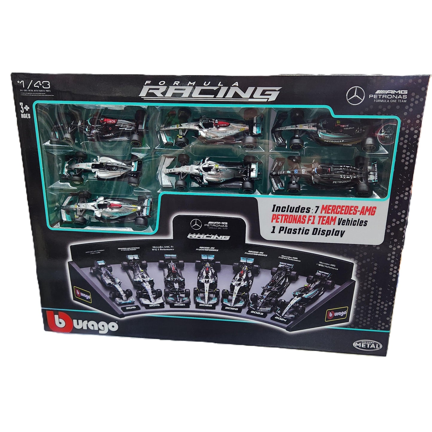 Bburago - Formula Racing - Mercedes-AMG F1 Team - 7 Car Display - 1:43 Scale