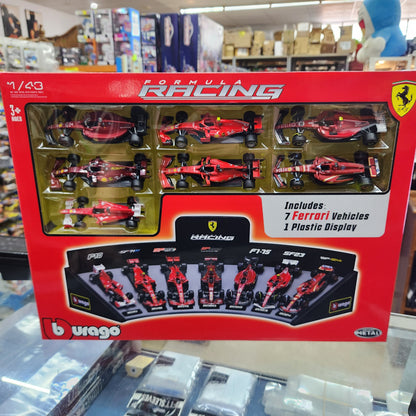 Bburago - Formula Racing - Ferrari F1 Team - 7 Car Display - 1:43 Scale