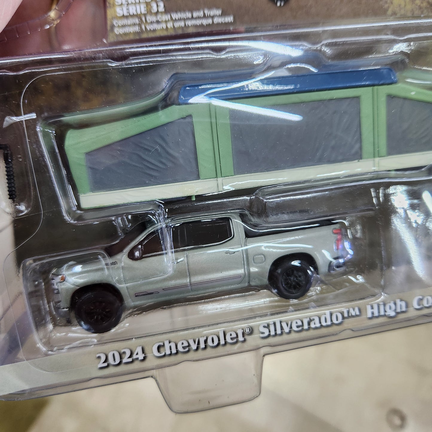 Greenlight - 'Hitch & Tow' Series 32 - 2024 Chevrolet Silverado (Grey) with Pop-Up Camper