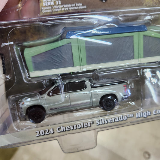 Greenlight - 'Hitch & Tow' Series 32 - 2024 Chevrolet Silverado (Grey) with Pop-Up Camper