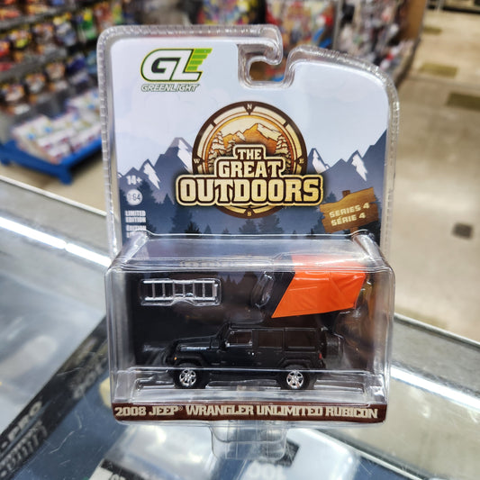 Greenlight - The Great Outdoors Series 4 - 2008 Jeep Wrangler Unlimited Rubicon (Dark Charcoal) with Camper