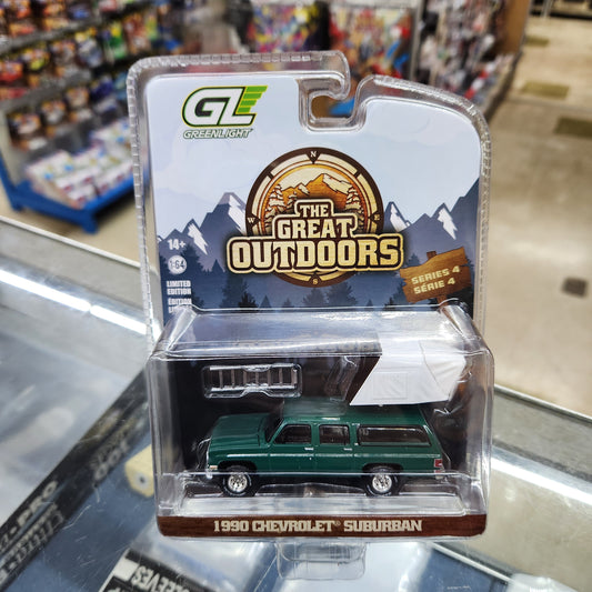 Greenlight - The Great Outdoors Series 4 - 1990 Chevrolet Suburban (Green) with 'Rooftop Camper'