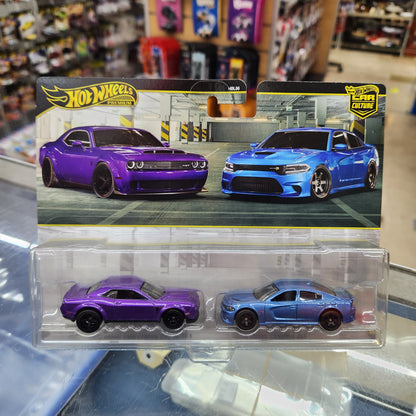Hot Wheels Premium - Car Culture - 2 Pack - 2018 Dodge Challenger SRT & 2015 Dodger Charger SRT