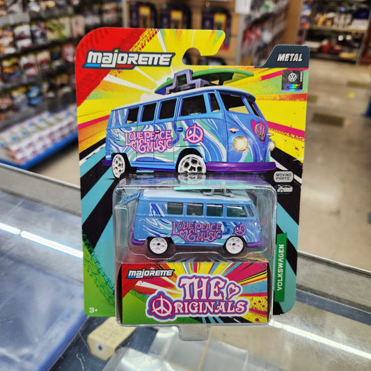 Majorette - Volkswagen Deluxe Cars 'The Originals' - VW T1 'Love Peace Music' with Blue Surfboard