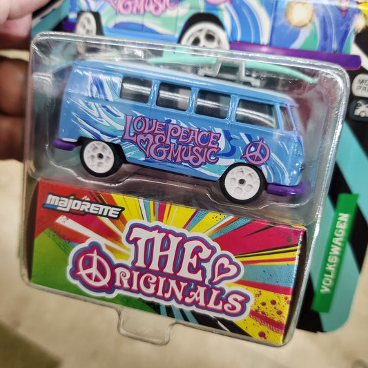 Majorette - Volkswagen Deluxe Cars 'The Originals' - VW T1 'Love Peace Music' with Blue Surfboard