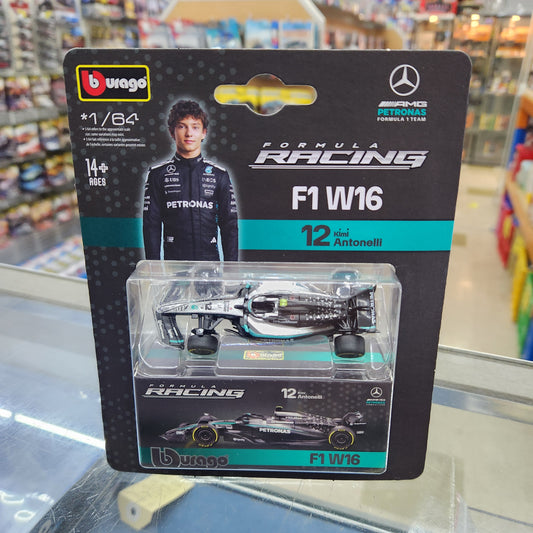 Bburago - Formula Racing - 2025 Mercedes AMG W16 with Collector Box - #12 Kimi Antonelli