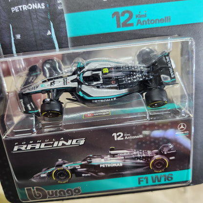 Bburago - Formula Racing - 2025 Mercedes AMG W16 with Collector Box - #12 Kimi Antonelli