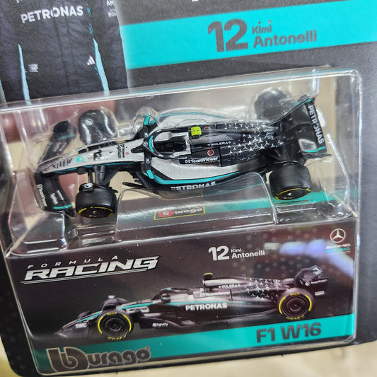 Bburago - Formula Racing - 2025 Mercedes AMG W16 with Collector Box - #12 Kimi Antonelli
