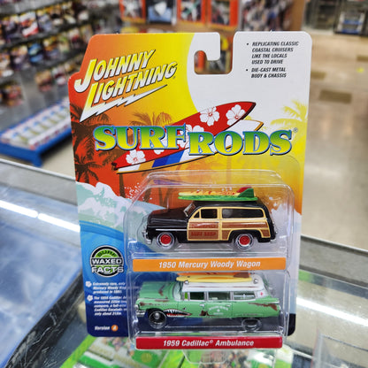 Johnny Lightning - Surf Rods R2 Ver A - 1950 Mercury Woody & 1959 Cadillac Ambulance